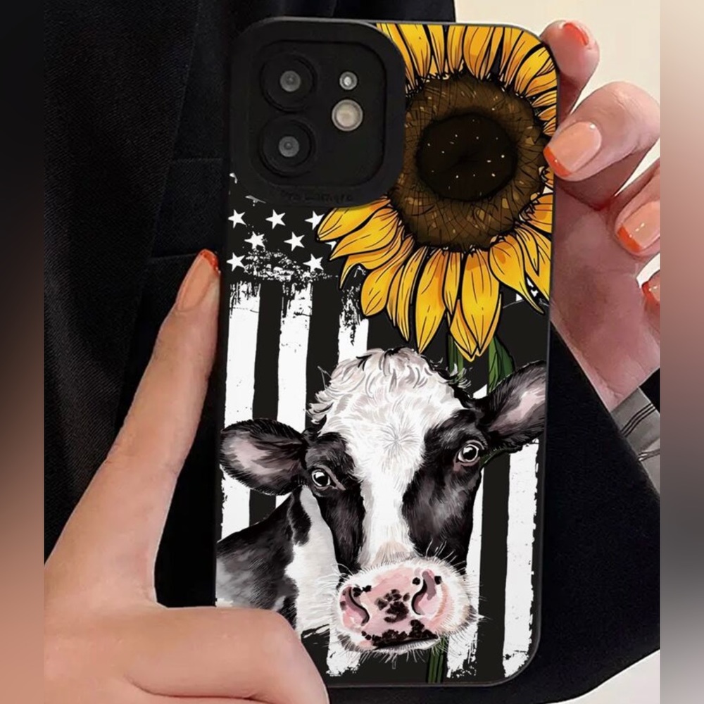 New iPhone American Flag Sunflower Cow Print Phone Case
